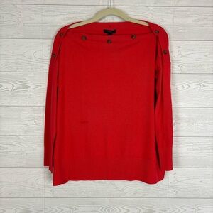 J. CREW RED LONG SLEEVE PULLOVER BUTTON NECK BLOUSE SIZE XXS XS